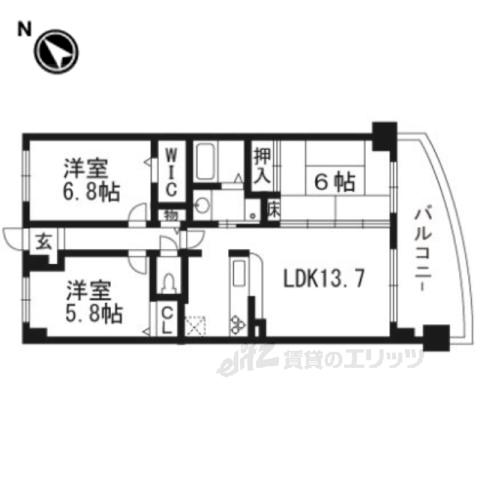 ロータリーマンション西大津ラクスヒルズ6(3LDK/6階)の間取り写真