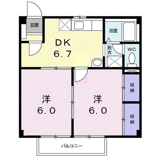 ソレイユ横須賀(2DK/2階)の間取り写真