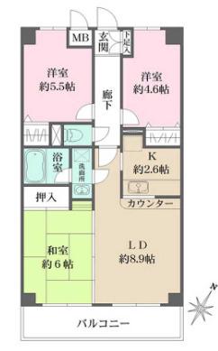シティコープ横浜阪東橋(3LDK/3階)の間取り写真