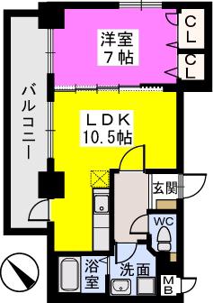 チュリスK1(1LDK/6階)の間取り写真