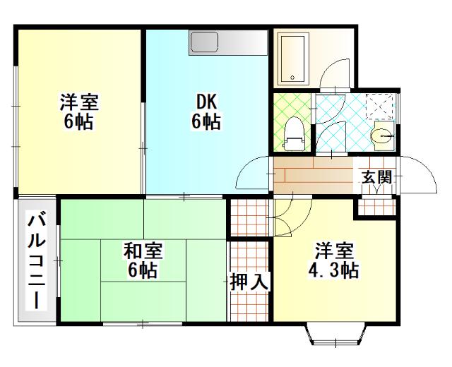 セレーノ東町II(3DK/4階)の間取り写真