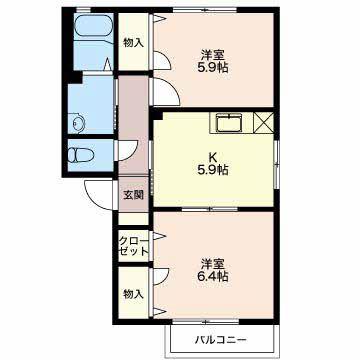 シャルマン寺尾(2K/1階)の間取り写真