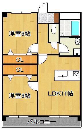 グランドテラスひびきの(2LDK/1階)の間取り写真