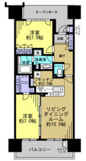 東京フロントコート(2LDK/7階)の間取り写真