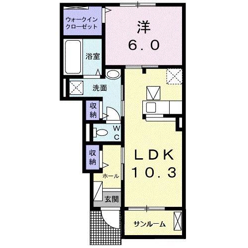HEART未来 寒川(1LDK/1階)の間取り写真