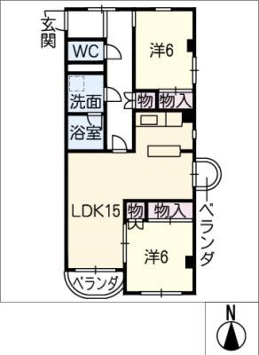 天王橋レジデンス(2LDK/3階)の間取り写真