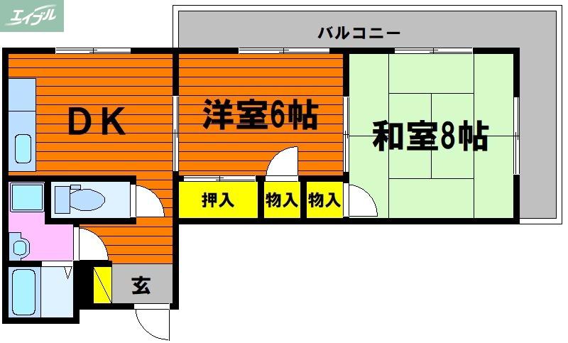 ハイツ岡本(2DK/6階)の間取り写真