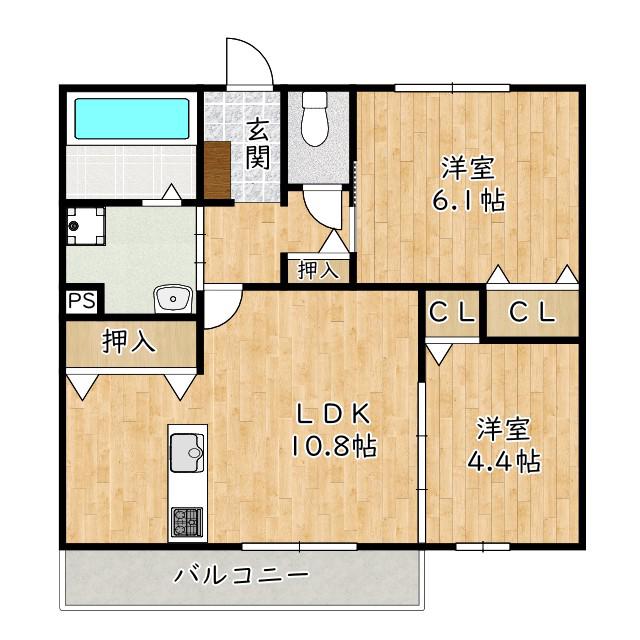 サウス グランツII(2LDK/2階)の間取り写真