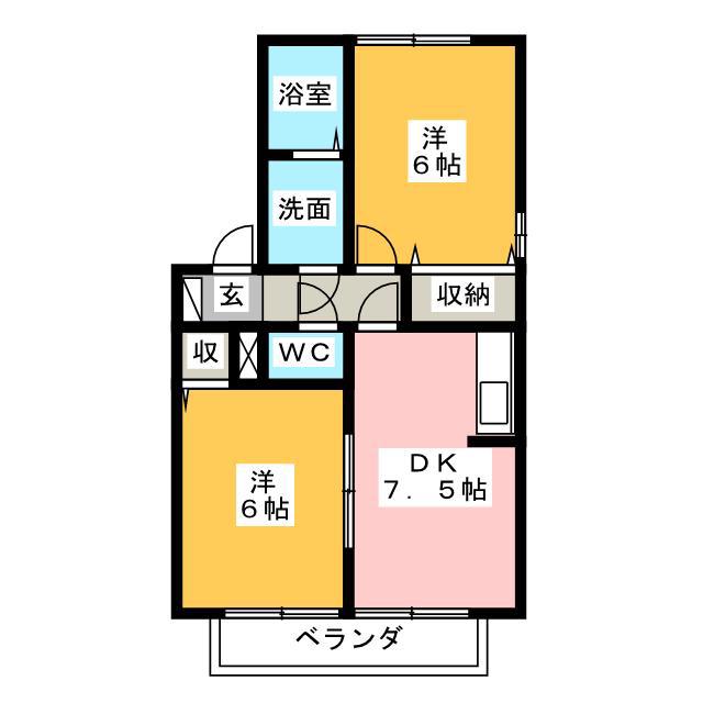 トリヴァンベールC(2DK/1階)の間取り写真