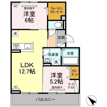 グランド城泉(2LDK/2階)の間取り写真