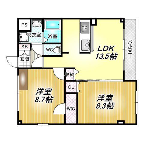 デルニエ(2LDK/1階)の間取り写真