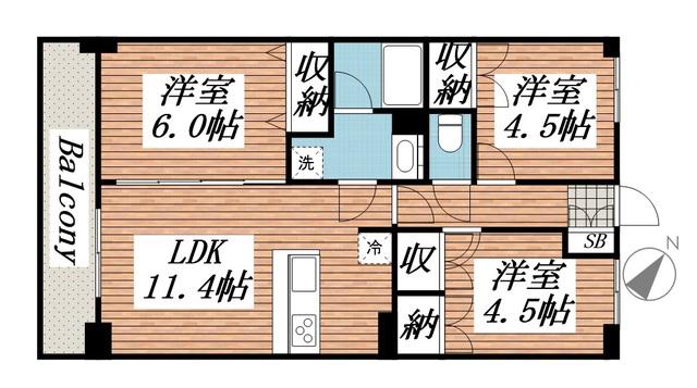 プレステージ・ヤツ(3LDK/3階)の間取り写真