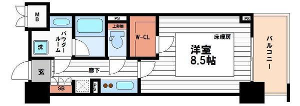 エスリード長堀タワー(1K/3階)の間取り写真