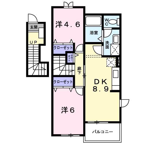 FLEUR B棟(2DK/2階)の間取り写真