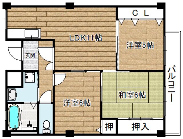 グランドール八光(3LDK/2階)の間取り写真