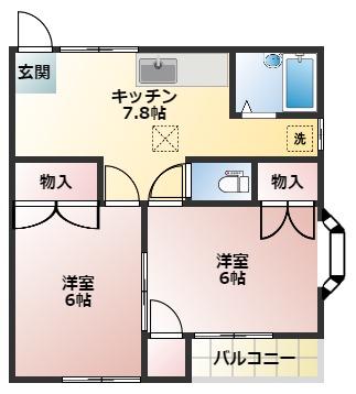 メイプルタウン 1(2DK/2階)の間取り写真