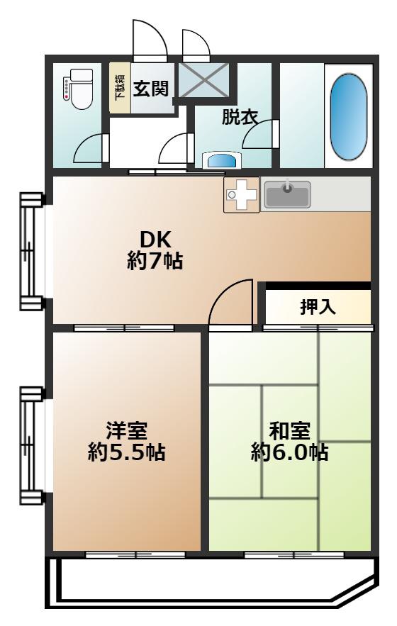メゾン上給(2DK/3階)の間取り写真