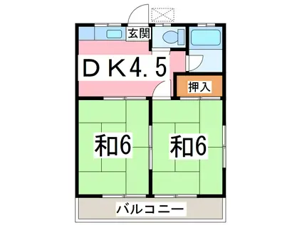 ハイツ山田D棟(2DK/1階)の間取り写真