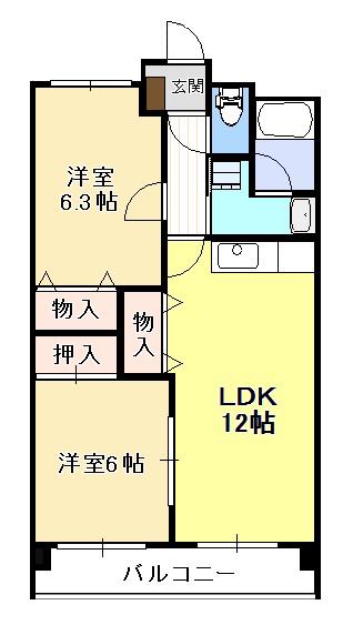 レインボー鶴里(2LDK/4階)の間取り写真