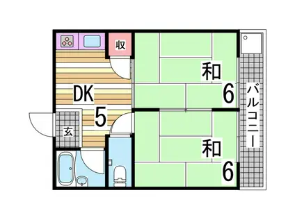 サンハイム北舞子(2DK/2階)の間取り写真
