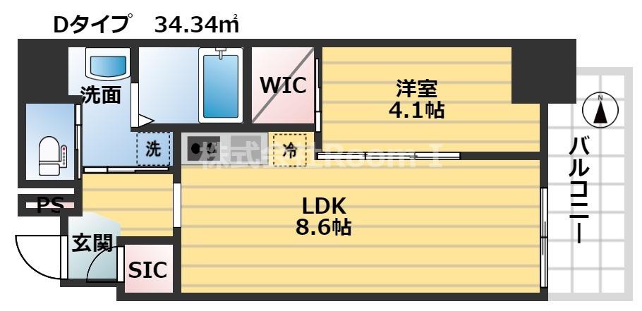 アドバンス上町台シュタット(1LDK/4階)の間取り写真