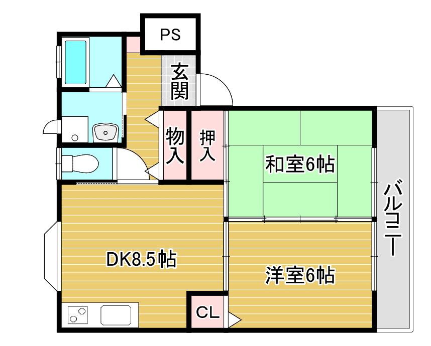 山越FLORA GARDEN(2DK/2階)の間取り写真