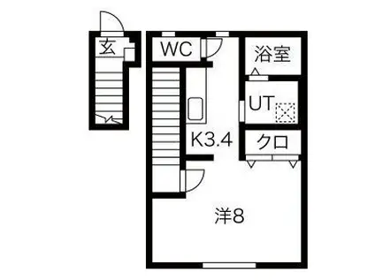 ワンリッチ上野町B(1K/2階)の間取り写真