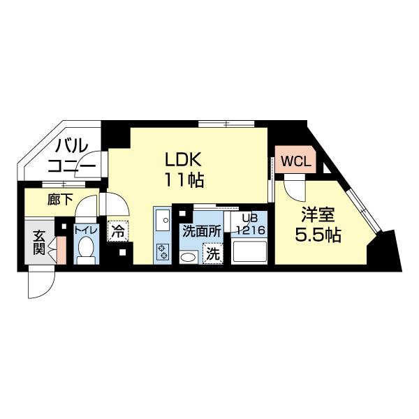 リエゾンFUKUMI(1LDK/4階)の間取り写真