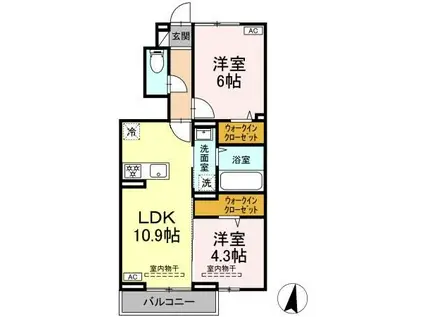ラフィネ神辺 A棟(2LDK/1階)の間取り写真