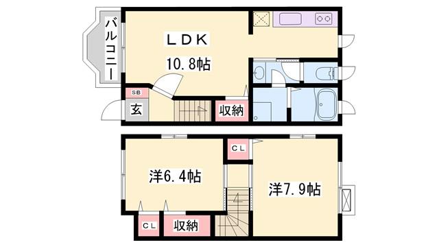 ロークアット(2LDK/2階)の間取り写真