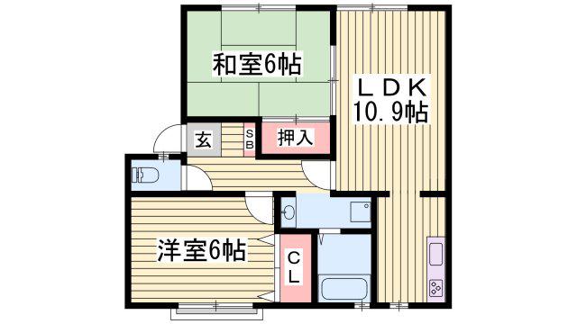 JAハイツ中西(2LDK/2階)の間取り写真