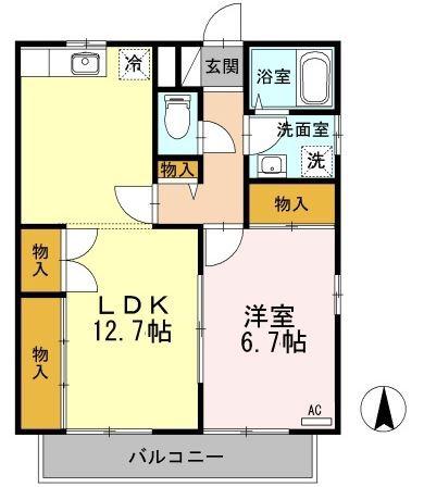 アモロッソS&S(1LDK/2階)の間取り写真
