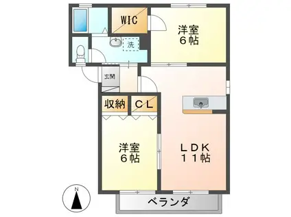 ガーデンヴィラA・B(2LDK/2階)の間取り写真