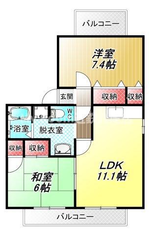ニューリバーサイド八尾南D棟(2LDK/2階)の間取り写真