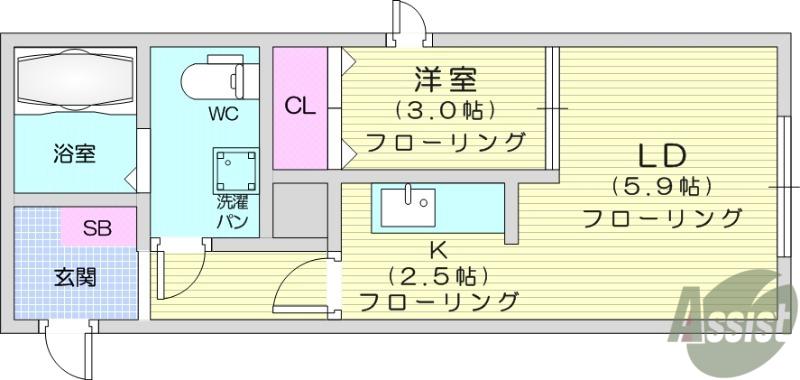 メリディアン国見駅前五番館(1DK/1階)の間取り写真