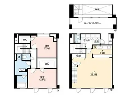 レセーヌ白金長者丸 3階(2LDK/3階)の間取り写真