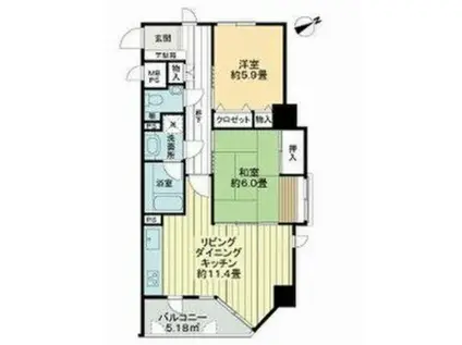 ライオンズマンション支倉(2LDK/2階)の間取り写真