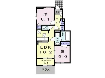 グレイシャス高尾III(2LDK/1階)の間取り写真