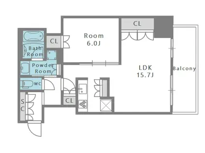 プレサンス レジェンド 大阪新町タワー(1LDK/4階)の間取り写真