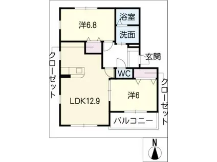 プリムヴェール稲葉(2LDK/2階)の間取り写真