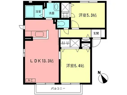 ボナールC(2LDK/2階)の間取り写真