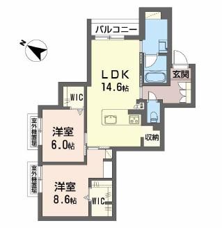 コティマヒルズ生駒(2LDK/3階)の間取り写真
