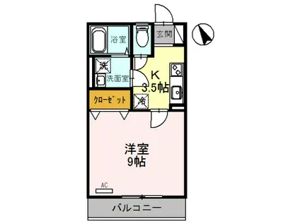 ブルージュIII(1K/1階)の間取り写真