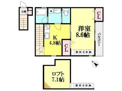 フィリオB棟(1K/2階)の間取り写真