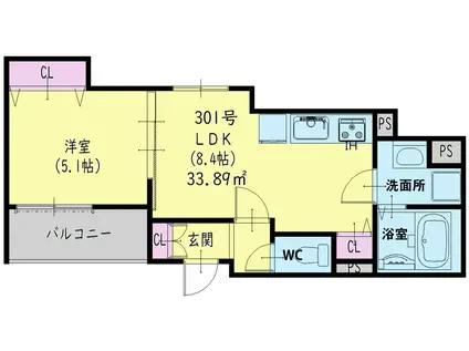 ラモーナ木田町(1LDK/3階)の間取り写真