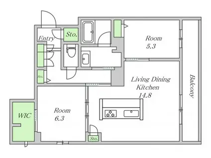 エンゲル江坂(2LDK/1階)の間取り写真