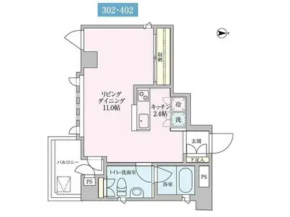 フルール・ド・リス(ワンルーム/4階)の間取り写真