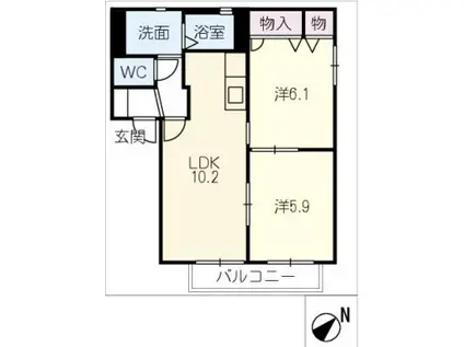 ブレシアスヒル II(2LDK/1階)の間取り写真