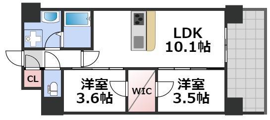 アーバネックス新町II(2LDK/4階)の間取り写真