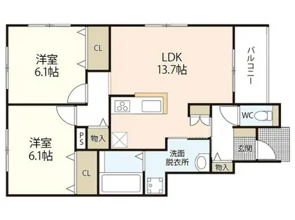アイリスC(2LDK/1階)の間取り写真